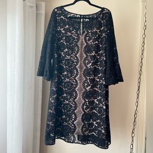 Lane Bryant black lace dress with soft pink / cream lining. Size 20.
